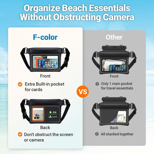F-color Waterproof Fanny Pack Floating - Waterproof Waist Pouch with 35oz Buoyancy - Cruise Essentials Must Haves Waterproof Bag Keeps Phone Valua...