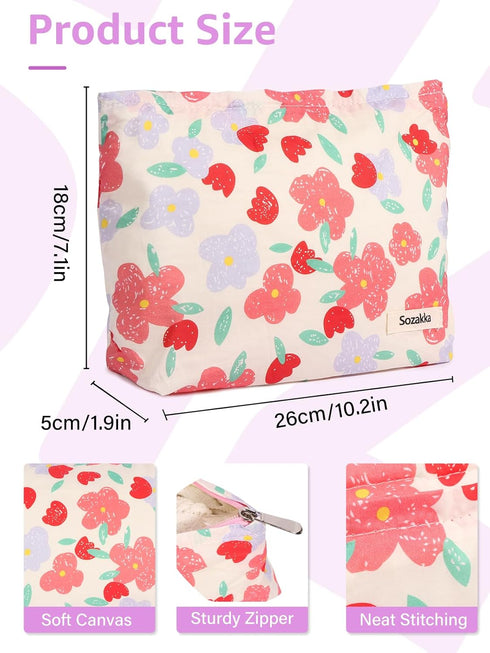 Makeup Bag - Travel Make Up Bag Pink Flower - Floral Cosmetic Bag for Women - Portable Makeup Organizer Bag for Business Trip...