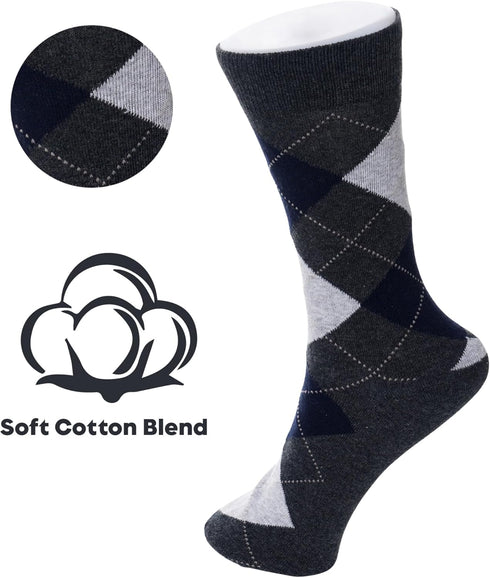 Alpine Swiss Mens Dress Socks 6 Pair Crew Sock Cotton Dress Socks for Men Solid Ribbed Argyle Pattern Multicolor Fun Designs...