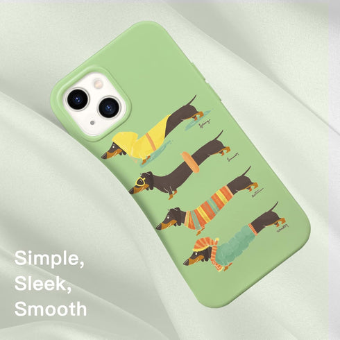 Idocolors Cute Dachshund Dog Phone Case Compatible with iPhone 13 Mini,Green Liquid Silicone Lovely Printted Case,Soft Gel Rubber Full-Body Protec...