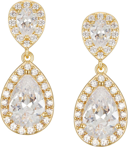 SWEETV Cubic Zirconia Teardrop Bridal Earrings, Rhinestone Dangle Earrings for Wedding Prom Anniversary...
