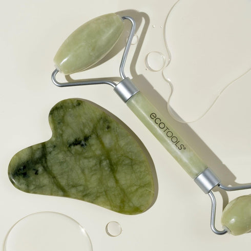 EcoTools Beauty Skin Care Tool Jade Facial Roller and Gua Sha Stone Duo, Face Roller and Massager, Skincare and Sculpting Tools, Green, Promotes H...