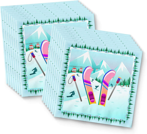 Skiing Birthday Party Supplies Set Plates Napkins Cups Tableware Kit for 16...