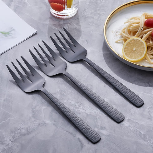 Matte Black Serving Fork, 9.5-inch Stainless Steel Large Serving Fork, Heavy Duty, Satin Finish, Set of 3...