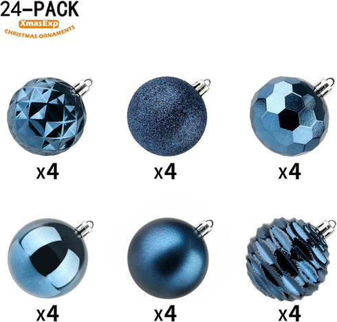 XmasExp 60mm/2.36" Christmas Ball Ornaments Shatterproof Christmas Ornaments Set Decorations for Xmas Tree Balls - 24ct (2.36'', Blue)...