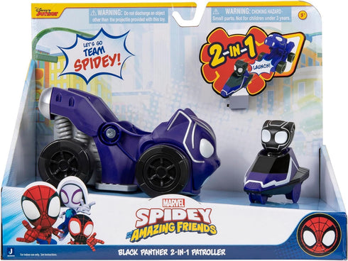 Marvel Spidey and His Amazing Friends Jump Attack Vehicle (Black Panther) - Jump Attack 2-in-1 Vehicle with Black Panther - Toys Featuring Your Fr...