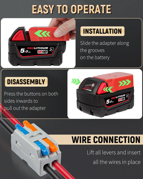 Vibit 2 Pack Power Wheel Adapter for Milwaukee M18 Battery with Switch, DC Power Adapter, 18 V Battery Adapter for RC Car Truck DIY & Robotics, Ba...