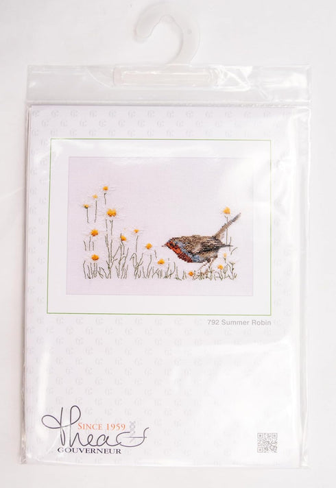 Thea Gouverneur - Counted Cross Stitch Kit - Summer Robin Bird - Aida - 16 count - Embroidery Kit for Adults - DMC Embroidery Threads and other Cr...