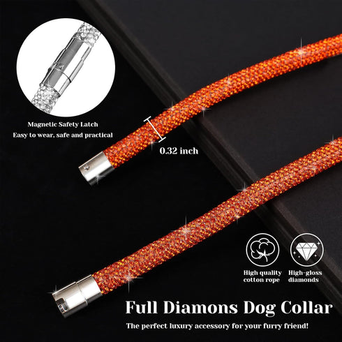 Stylish and Luxurious Diamond Dog Collar,Magnetically Clasp,Full Diamond Design,Perfect for Wedding and Everyday Walking - Rose Red Diamons Neckla...