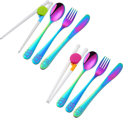 Kids Silverware, Poylim Stainless Steel Children Flatware Set, Toddler Utensils Set of 2, Rainbow...