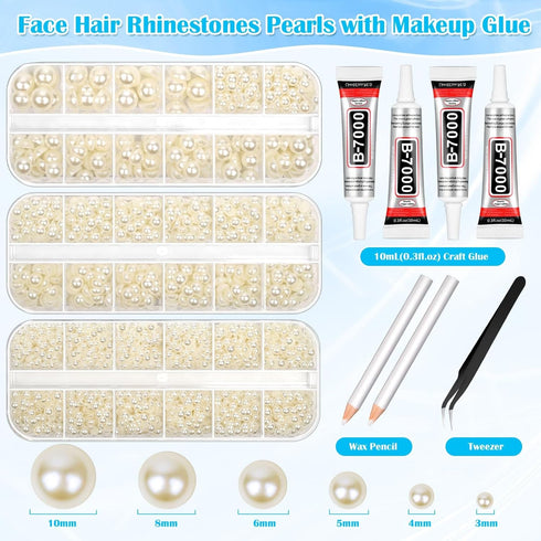 B7000 Rhinestone Bead Glue with Flatback Pearl for Crafting, White Half Pearl Gems for Crafts Clothing Shoes Face Makeup Nail Graduation Cap Decor...