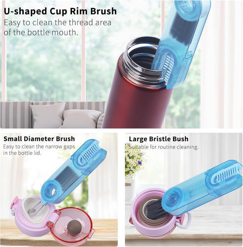 3 in 1 Multifunctional Cleaning Brush, Water Bottle Cleaner Brush Set Include Cup Lid Gap Brush, Stainless Steel Long Handle Bottle Brush, Brush C...