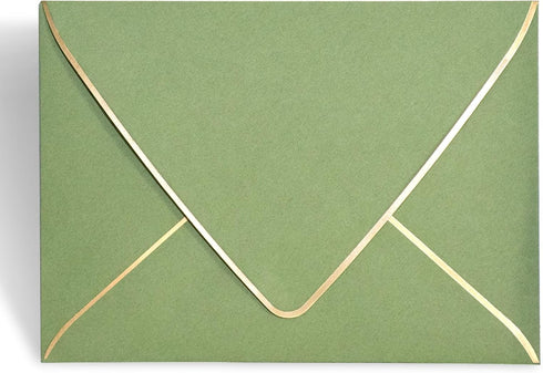 A7 sage green Envelopes 5 x 7 With Gold Border,- 25 Pack,For 5x7 Cards| Quick Self Seal| for Weddings, Invitations, Photos, Graduation, Baby Showe...