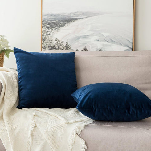 MIULEE Velvet Throw Pillow Covers 18x18 Inch, Pack of 2 - Dark Blue, Super Soft Decorative Square Cushion Cases Modern Luxury Home Decor for Sofa,...