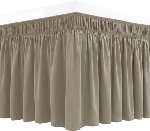 Biscaynebay Wrap Around Bed Skirts for Full & Full XL Beds 15" Drop, Taupe Adjustable Elastic Dust Ruffles Easy Fit Wrinkle & Fade Resistant Silky...