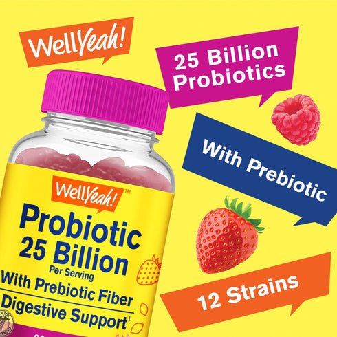 25 Billion Probiotics + Prebiotics Gummies - 12 Strains - Digestive Support, Gut Health, Immune Support Gummy - for Men and Women - Probiotics for...