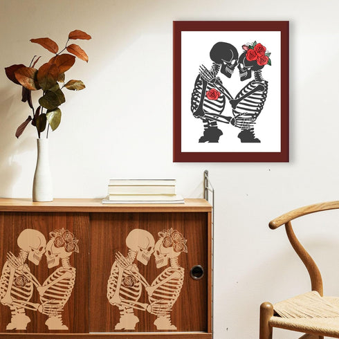 OLYCRAFT 2Pcs 8.6x11 Inch Skeleton Couple Self-Adhesive Silk Screen Printing Stencil Skull Lover Silk Screen Stencil Skull Rose Reusable Mesh Sten...