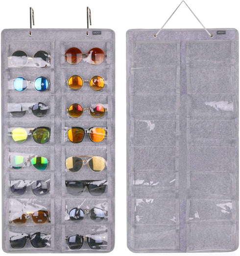 AROUY Sunglasses Organizer Storage, Hanging Dust Proof Wall Pocket Glasses Organizer - 16 Felt Slots Sunglass Organizer Holder with Metal Hook and...