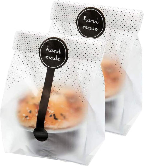 (200Pcs)100pcs Translucent Plastic Bags/Bakery Bags with 100pcs Hand made Stickers for Cookie Cake Chocolate Candy Snack Wrapping Good for Bakery ...