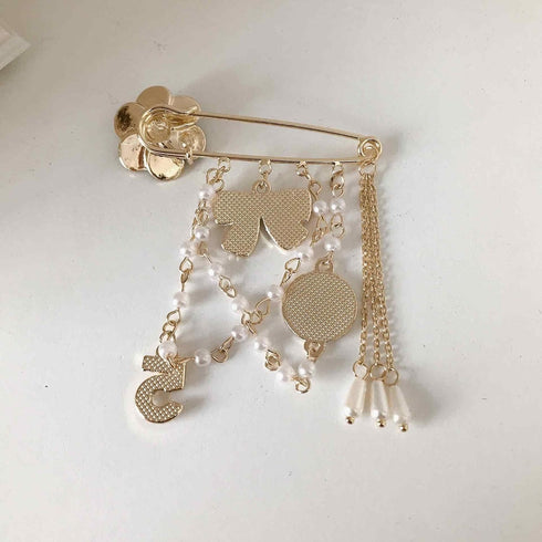 Vintage Imitating Pearl Brooch Number 5 Brooches Pins for Women Fashion Banquet Jewelry...