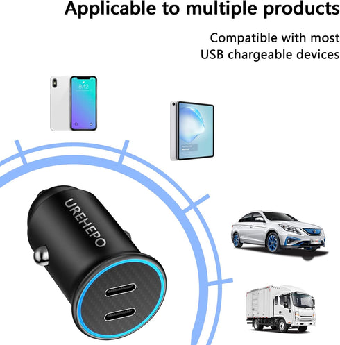 USB C Car Charger, 40W PD Dual Ports Fast Charging Car Adapter, Type C Compact Car Charger Compatible with iPhone 14 13 12 11 Pro Max, iPad Pro, S...