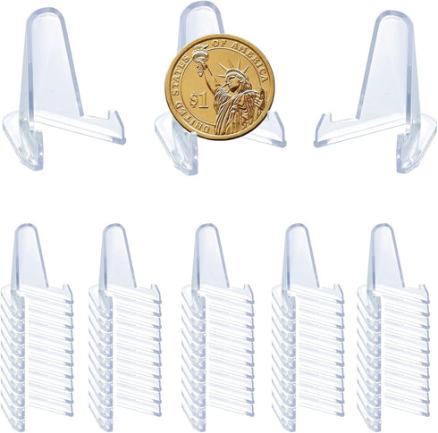 50 PCS Acrylic Display Holder Clear Display Easel Stands for Coins Capsules Phone Medals Stones Cards (Small)...