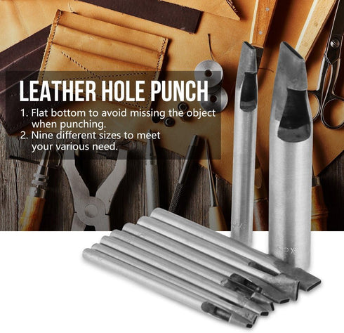 9Pcs Hollow Hole Punch Set, Leather Oval Shape Hole Punch Cutter Belt Hollow Hole Punch DIY Tool, 2mm...