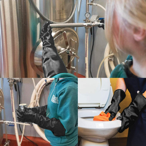 Long Rubber Gloves Heavy Duty, Thick Chemical Resistant Gloves, Waterproof Cleaning Painting Protective Safety Work Heavy Duty Gloves, 18" Black D...