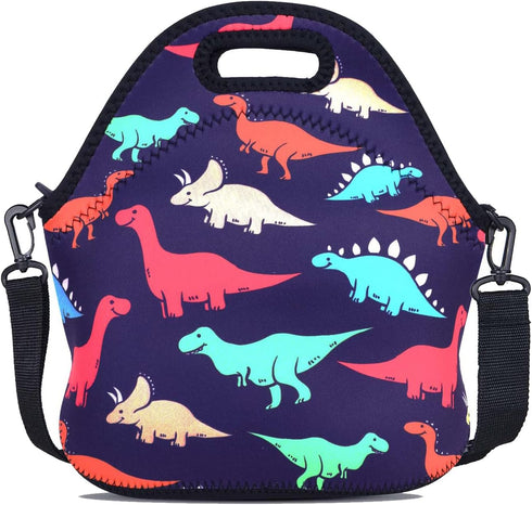 Violet Mist Neoprene Lunch Bag Reusable Insulated Box with Adjustable Shoulder Strap for Women and Men, Dinosaur 2, 11.42"L x 10.43"H x 5.51"W...