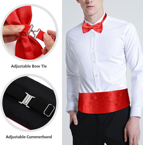VICASKY Cummerbund Accessories Waistband Handkerchief - 3pcs Men Cummerbund Pocket Square Bow Tie Formal Suit Accessories Hanky Waistband, Tie, Ha...