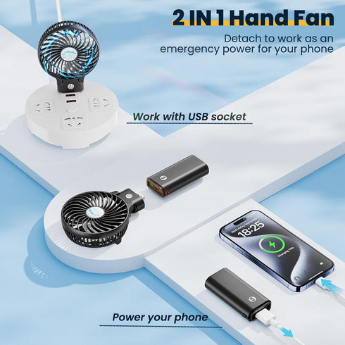 HandFan 5200mAh Portable Handheld Fan, Personal Hand Held Fan USB Rechargeable, 180° Foldable Portable & Detachable Handle Design,3 Speeds Strong ...