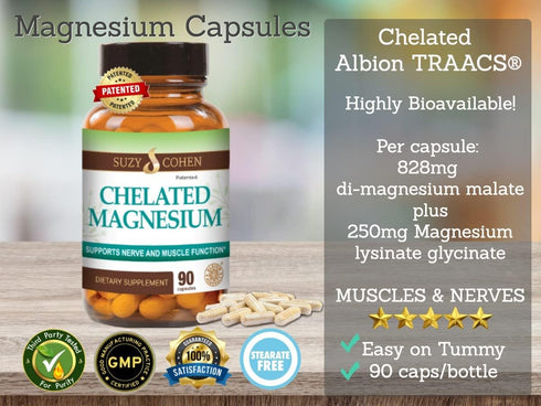 Chelated Magnesium Capsules - Supports Nerve and Muscle Function - 90 Capsules - by Suzy Cohen, RPh...