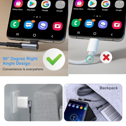 Pofesun 60W USB C to USB C Cable (1ft 3Pack), C to C Type Fast Charging Cable Braided USB C Charger Cable, USBC to USBC Cable Right Angle for Sams...