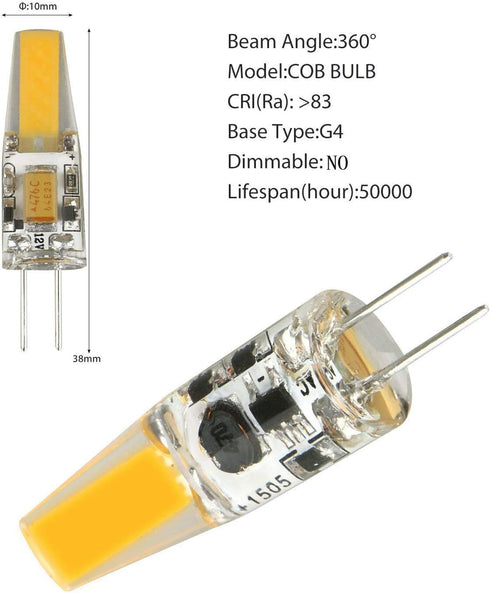 Lxcom Lighting G4 LED Bulb 12V Bi-Pin Base 1.5W LED COB Light Bulbs (10 Pack) 10W Halogen Replacement Warm White 3000K T3 G4 Base No Flicker for U...