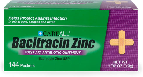 CareAll Bacitracin Antibiotic Zinc Ointment (144 Pack), 0.9gr Foil Packet. First Aid Ointment That Prevents Infections for Minor Cuts, Scrapes and...