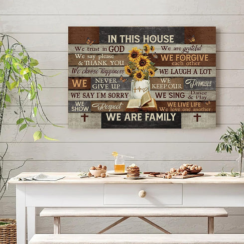 Balgardekor Sunflower and Antique Bible Painting Canvas Wall Art In This House We Trust In God Canvas Bible Verse Canvas Home Decor for Bedroom Li...