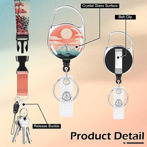 landscape Lanyards for Id Badges, Personalized Retractable Badge Holders with Keychain, Funny Id Card Holder Vertical ID Protector Clips for Women...