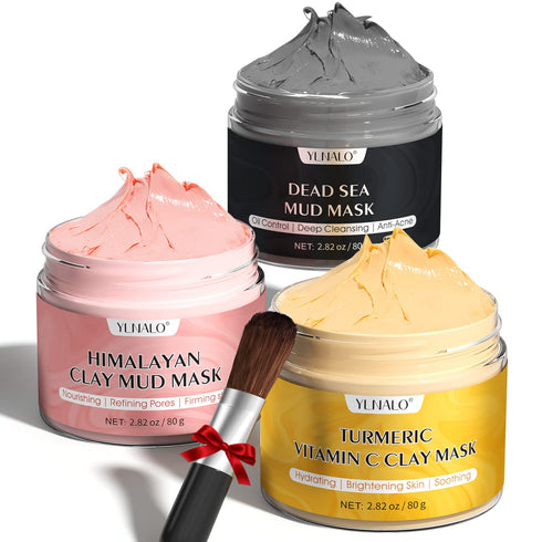 Turmeric Vitamin C Clay Mask, Dead Sea Mud Mask, and Himalayan Clay Mask, Facial Skin Care Set for Deep Pore Cleansing, Reduce Blackheads Acne, Da...