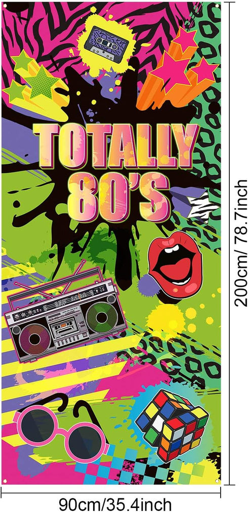 Totally 80's Door Cover, Large Fabric 80's Hip Hop Sign Graffiti Backdrop, Party Retro Decoration Banner for Theme Party Supplies Favors, 78.7 x 3...