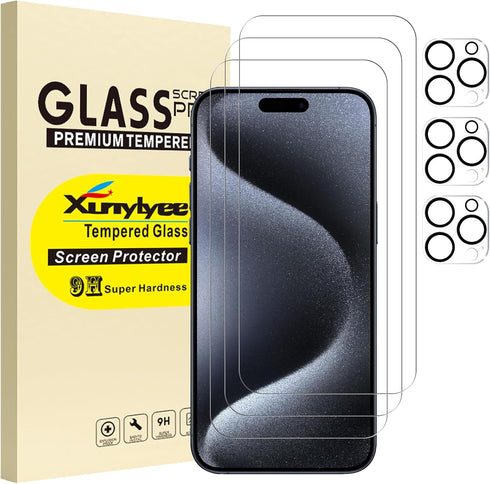 3 Pack Screen Protector for iPhone 15 Pro Max 6.7 inch + 3 Pack Camera Lens Protector Tempered Glass Film...