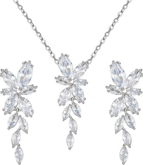 SWEETV Wedding Jewelry for Bride Bridesmaids,Marquise Cubic Zirconia Necklace Earrings Set, Bridal Jewelry Set for Wedding Party...