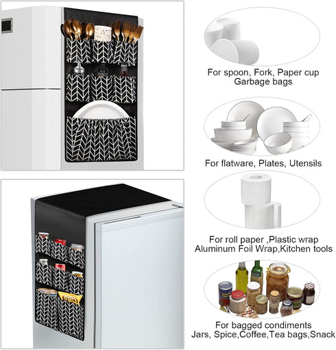Mini Fridge Organizer with 15 Pockets, Over The Fridge Storage Organizer Caddy for Pantry, Dorm, Office, Cutlery, Utensils, Bottles, Plates, Spice...