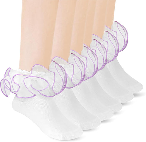 Yolev 3Pack Women Ankle Socks Lace Ruffle White Princess Eyelet Lace Socks Shimmering Cute Ruffle Comfortable Frilly...
