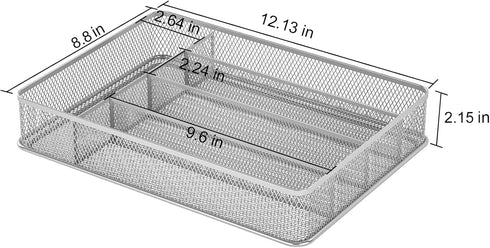 TQVAI Silverware Organizer - 5 Slots Non-Slip Mesh Kitchen Drawer Organizer - Metal Compact Utensil Cutlery Holder in Drawer Tray, Silver...