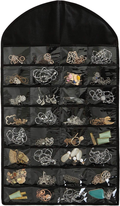 Foraineam 3 Pack Hanging Jewelry Organizer 32 Pockets 18 Hook and Loops Necklace Holder Earrings Bracelet Ring Display Storage Bag...