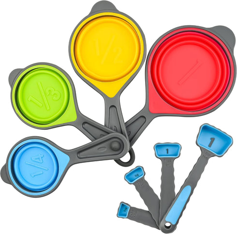 Smithcraft Silicone Measuring Cups and Spoons Set, Collapsible Measuring Cups Set for Baking & Kitchen Colorful Measure...