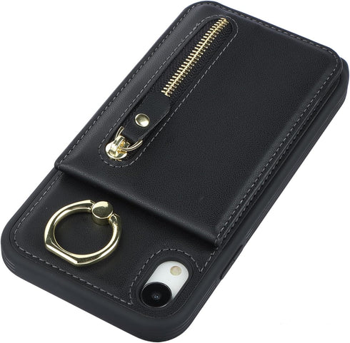 iPhone XR Phone Case with Card Holder for Women, iPhone XR Case Wallet with Strap Credit Card Slots Crossbody with Kickstand Zipper Case for iPhon...