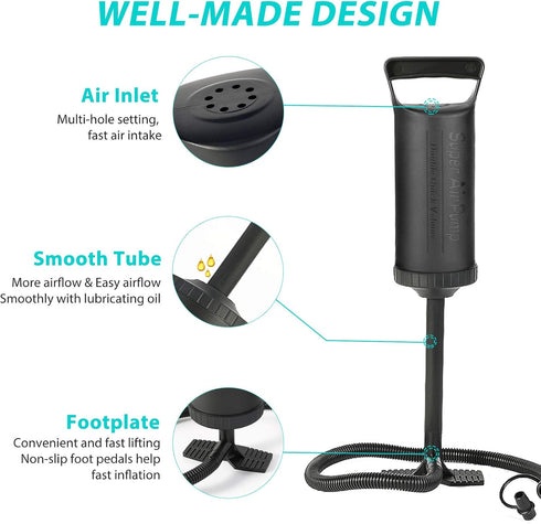 Hand Pump - Double Quick Air Pump for Inflatable, Hand Held Air Pump Rapid Inflation Portable Manual Air Pump with 3 Nozzle for Outdoor, Swimming ...