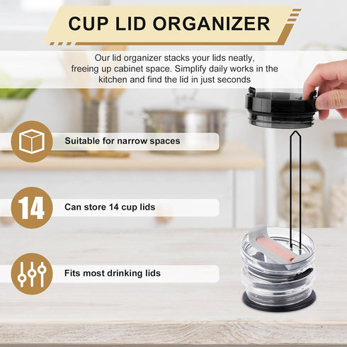 2pcs Tumbler Lid Organizer, up to 14 Lids Space-Saving Design Cup Lid Holder for YETI & Stanley Detachable Slim Vertical Storage Rack Stand Free C...