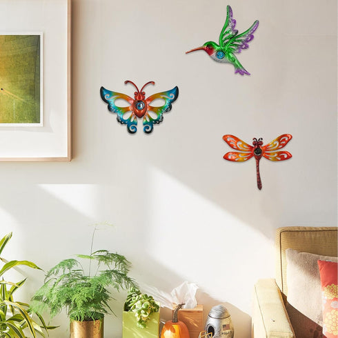 Yonivexis Hummingbird Butterfly Dragonfly Metal Wall Decor Outdoor Metal Wall Art Fence Decor Hanging Decorations for Garden Living Room Bedroom, ...